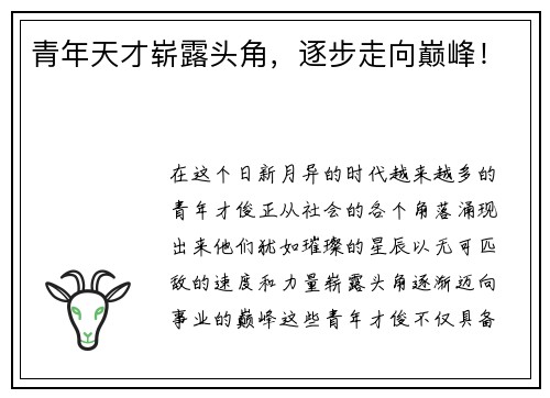 青年天才崭露头角，逐步走向巅峰！