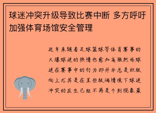 球迷冲突升级导致比赛中断 多方呼吁加强体育场馆安全管理 球迷冲突升级导致比赛中断 多方呼吁加强体育场馆安全管理